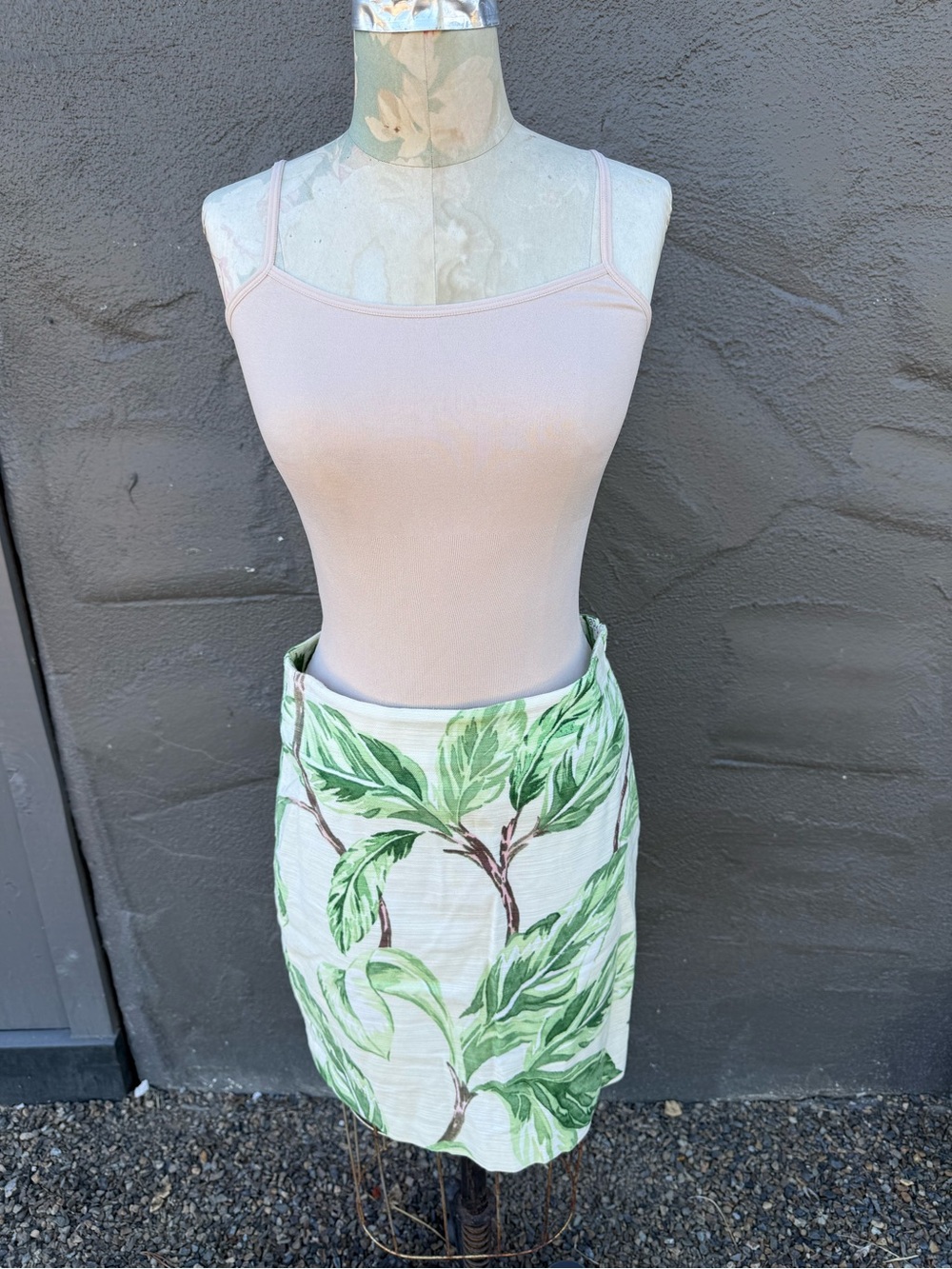 Ann Taylor White Mini Skirt with Green Leaf Print